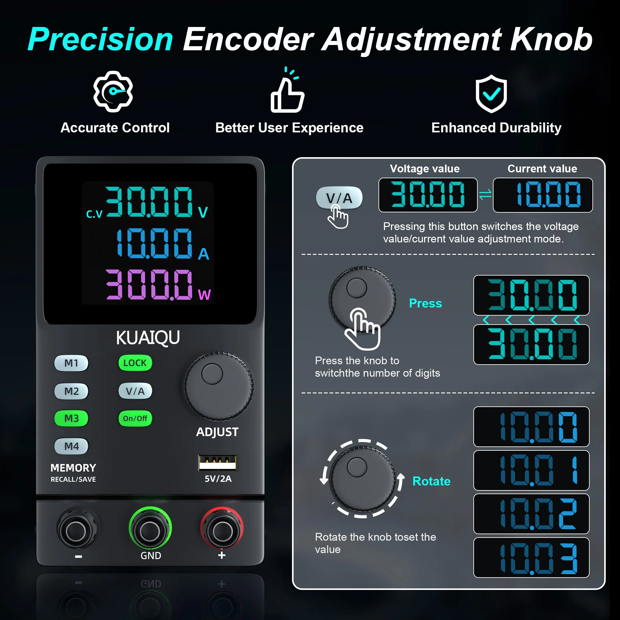 KUAIQU 300V 200V 30V 10A/1A Programmable Laboratory DC Power Supply RS232/USB Communication Interface Edit Stored Data Bench