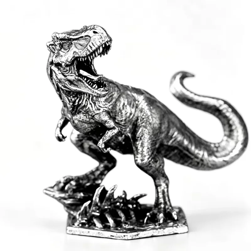 Solid White Copper Dinosaur Mini Figurines T‑Rex Dilophosaurus Eoraptor Troodon Desktop Car Interior Chess Decor Ornament Gift