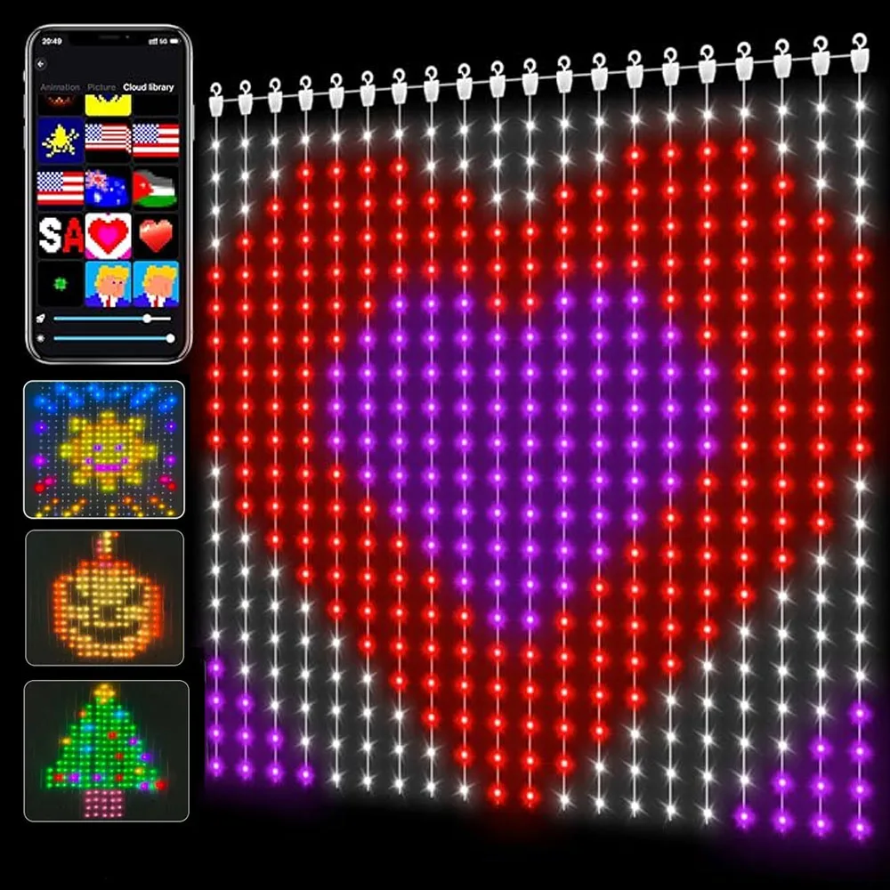 أضواء الستار الذكية AI 400 المصابيح داخلي اللون تغيير أضواء الموسيقى مزامنة الديناميكية DIY لديكور حفلات عيد الحب مقاوم للماء