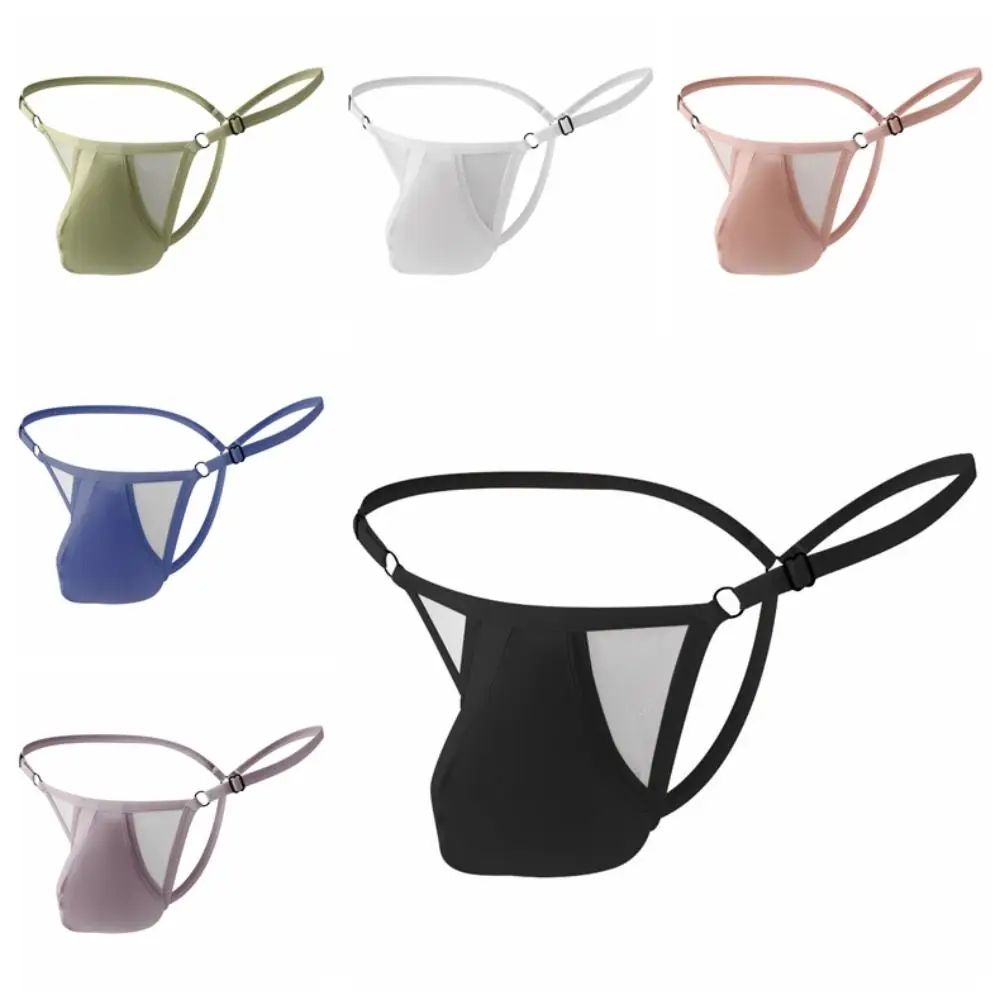 

Comfortable Adjustable Ice Silk Men Thongs Underpants Low Waist Men's Panties T-back Lingerie Male Briefs Summer