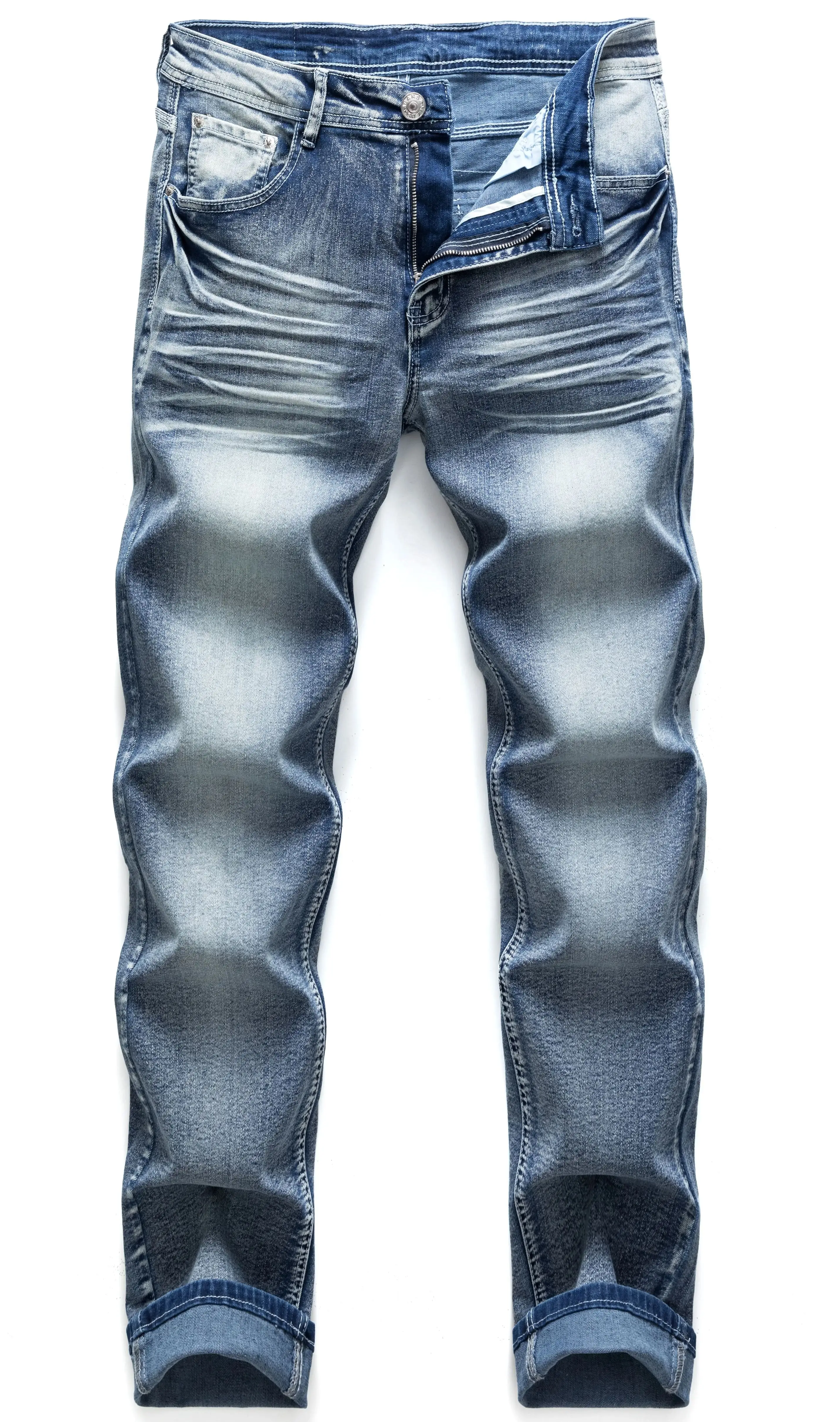 

Мужские модные джинсы прямого кроя с эффектом потертости, свободные, удобные, классические, синие, из денима с эффектом стирки