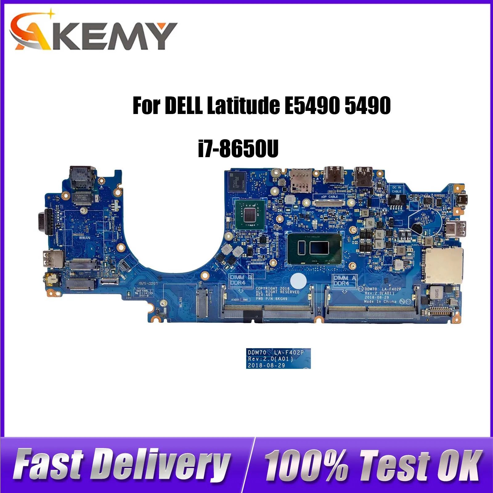 

Motherboard LA-F402P For Dell Latitude 5490 E5490 0NFW3V 09XJ6N 07DWXK 0G56T5 Laptop i5 i7 8th Gen CPU 940MX 2G