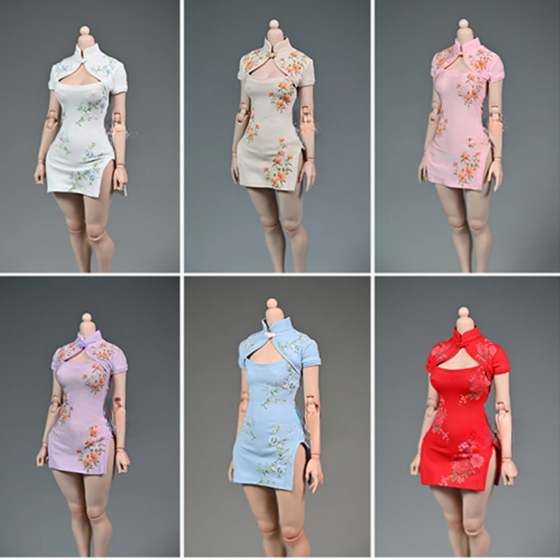 1/6 Scale Female Printed Cheongsam Dress New Chinese Style Clothing for 12inch Action Figures Tbl Body Dolls Accessories