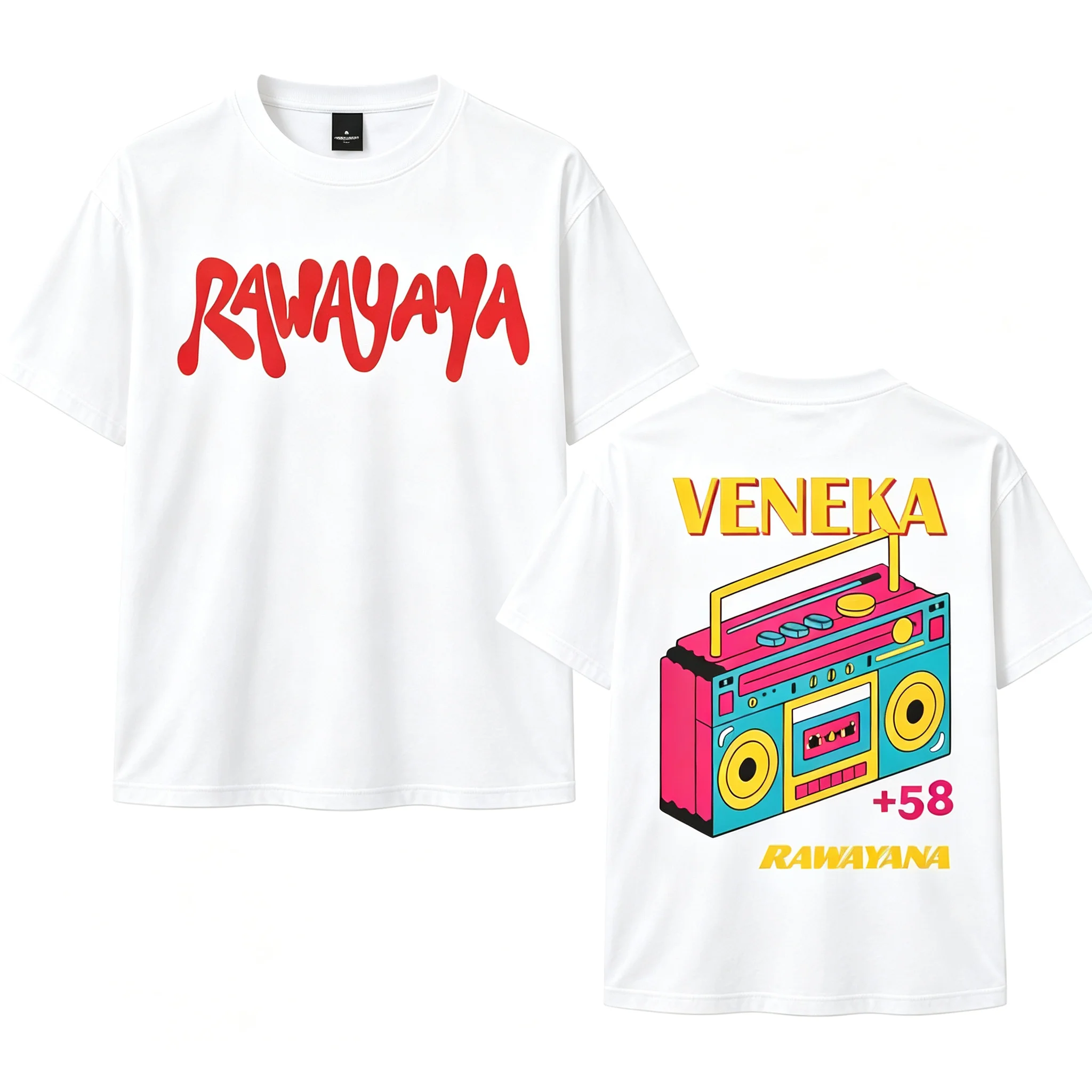 RAWAYANA VENEKA Radio Boombox T Shirt Men Women Hip Hop Retro Print Short Sleeve Tee Casual Cotton Tops Black White Pink Red