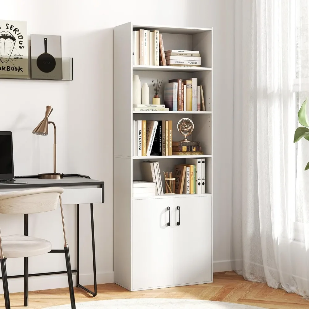 

Bookcase with 2 Doors, 6-Tier Modern Bookshelf w/Cabinet, Elegant Storage Cabinet, Adjustable Shelves, Storage Organizer
