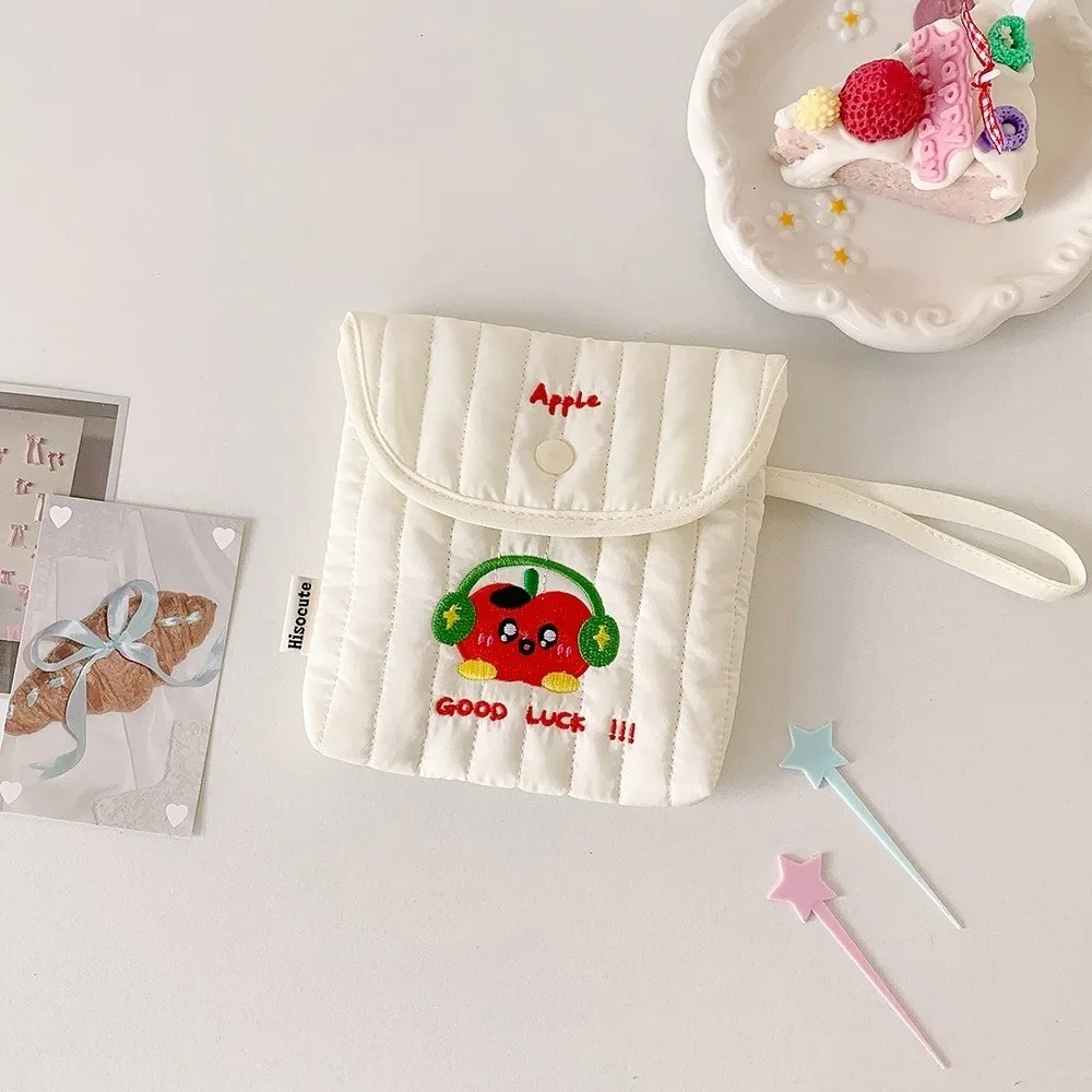 Large Capacity Embroidery Cherry Cosmetic Bag Cat Square Sanitary Napkin Storage Bag Korean Style Small Item Bag Makeup Bag