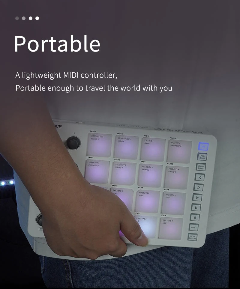 M-VAVE SMC-PAD 16-Tasten RGB Hintergrundbeleuchteter MIDI-Pad-Controller mit 8 Drehreglern – Detail 2