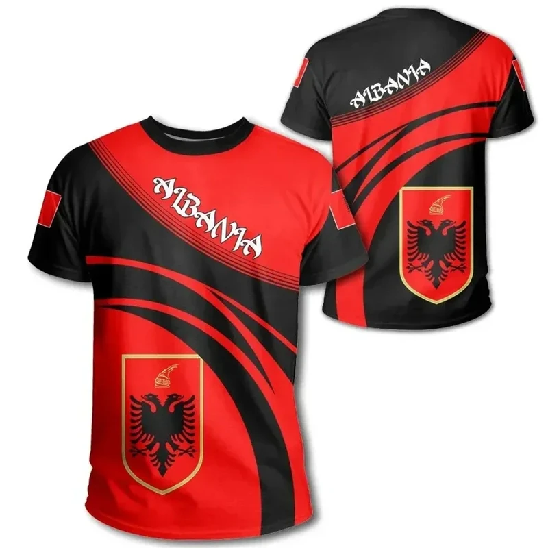 Albania Flag Men\'s T-shirt 3D Print Albanian National Emblem y2k Tops Short Sleeve O-Neck Oversized Sports Tee Shirts Clothing