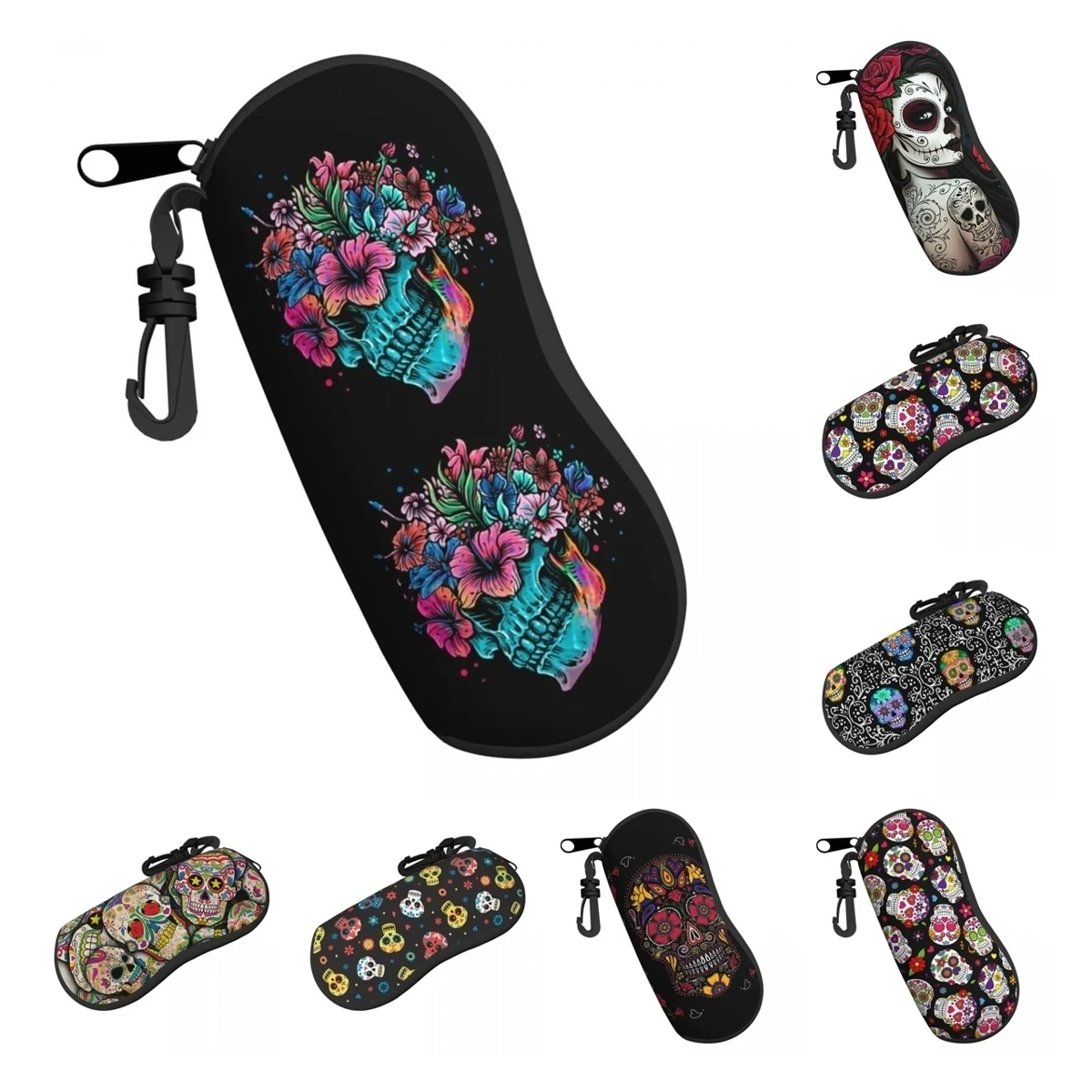 Colorful Sugar Skull Glasses Case Convenient Mexican The Day Of Dead Sunglasses Storage Box Ultra Reading Eyeglasses Box