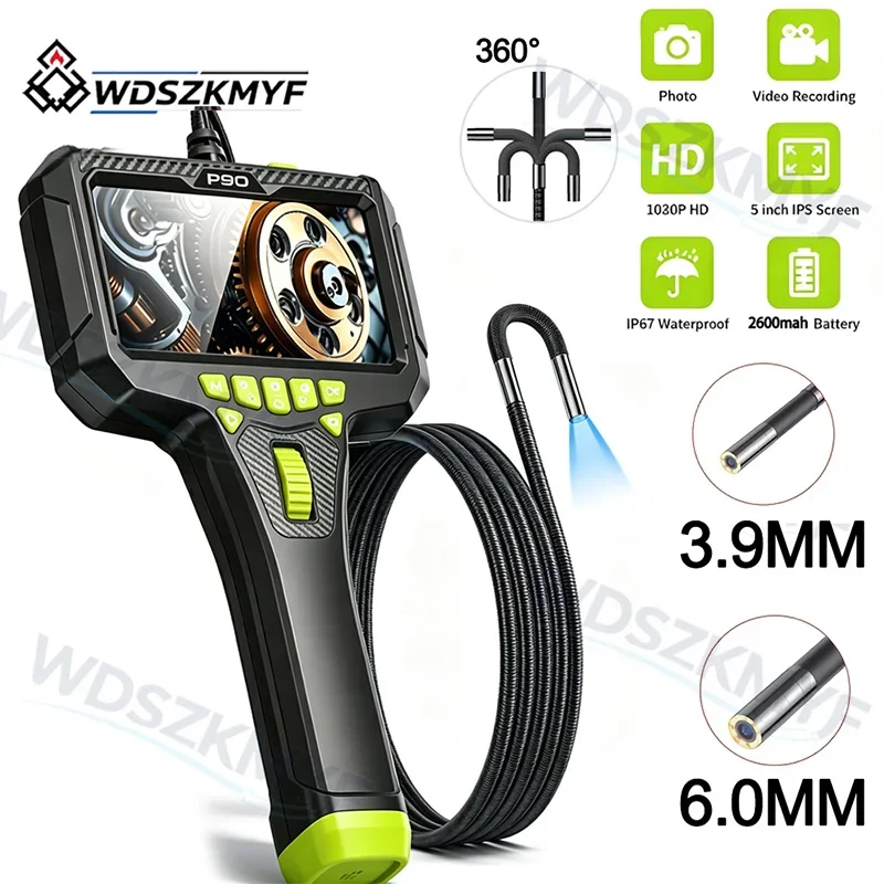 New 360 ° rotating endoscope, 3.9MM 6MM 5-inch IPS endoscope inspection camera, automotive mechanical industrial endoscope