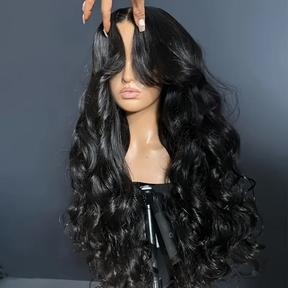 Glueless Wig 5x5 HD Lace Front Natural Black Curly Wig 100% Body Wave Human Hair Ready To Wear 40 Inch 200 Density Wig For Women