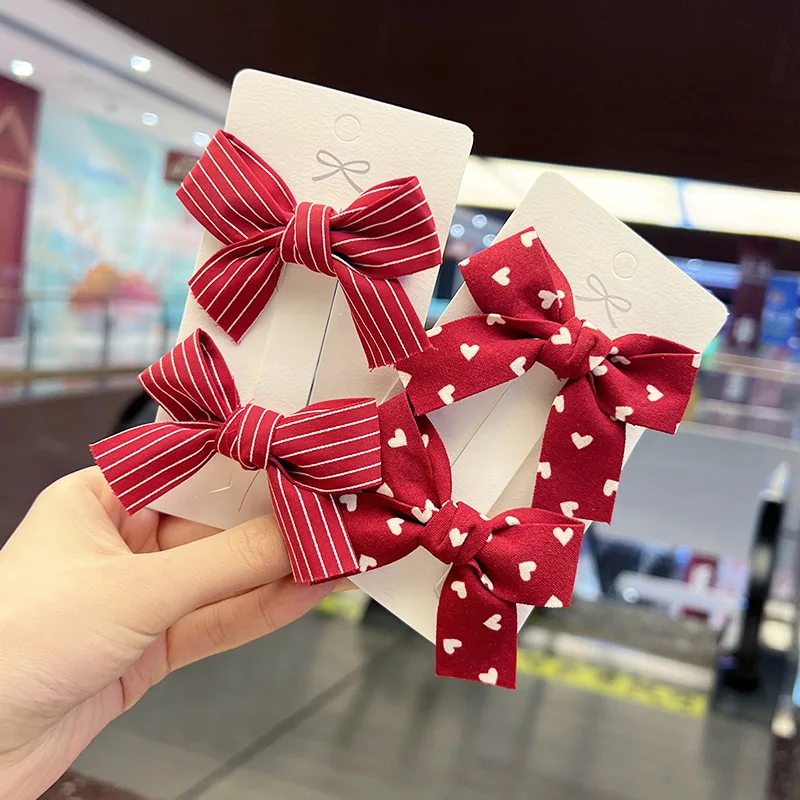 Horquillas con lazo rojo de princesa para niña, pinzas para el pelo, pasadores, accesorios para el cabello, 2 unidades