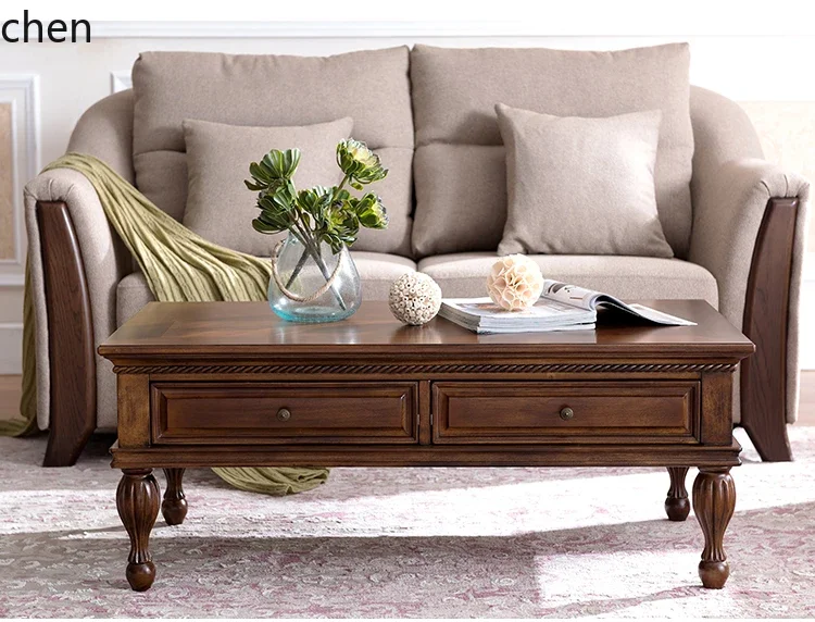 Mesa de centro H5.26 de estilo rústico, retro, con compartimentos, para sala de estar, mesa pequeña, moderna, sencilla, para apartamentos pequeños.