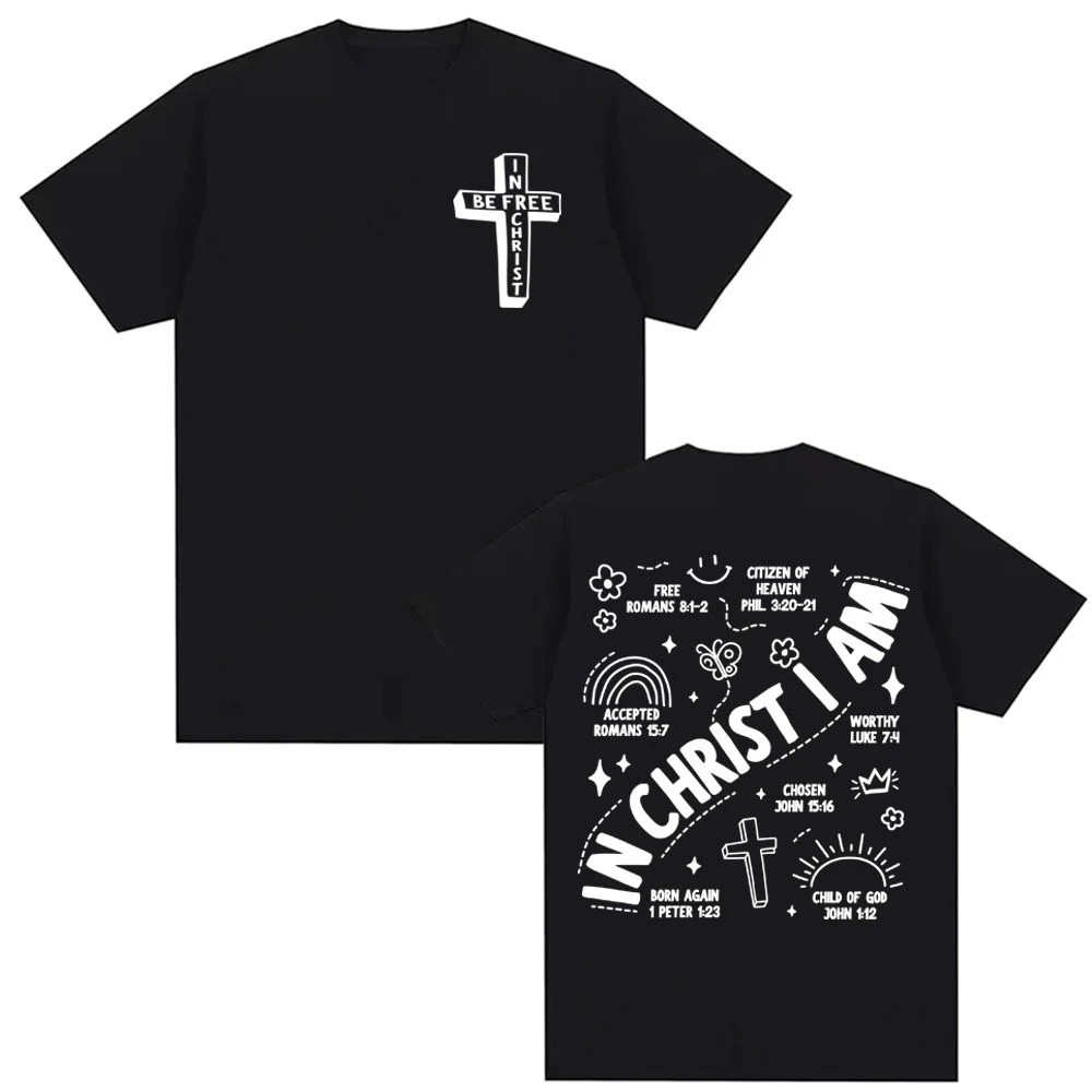 

In Christ I Am Aesthetic Christian Faith T Shirt Boho Bible Verse Jesus T-shirts Men's Clothing Summer Gothic T-shirt Streetwear