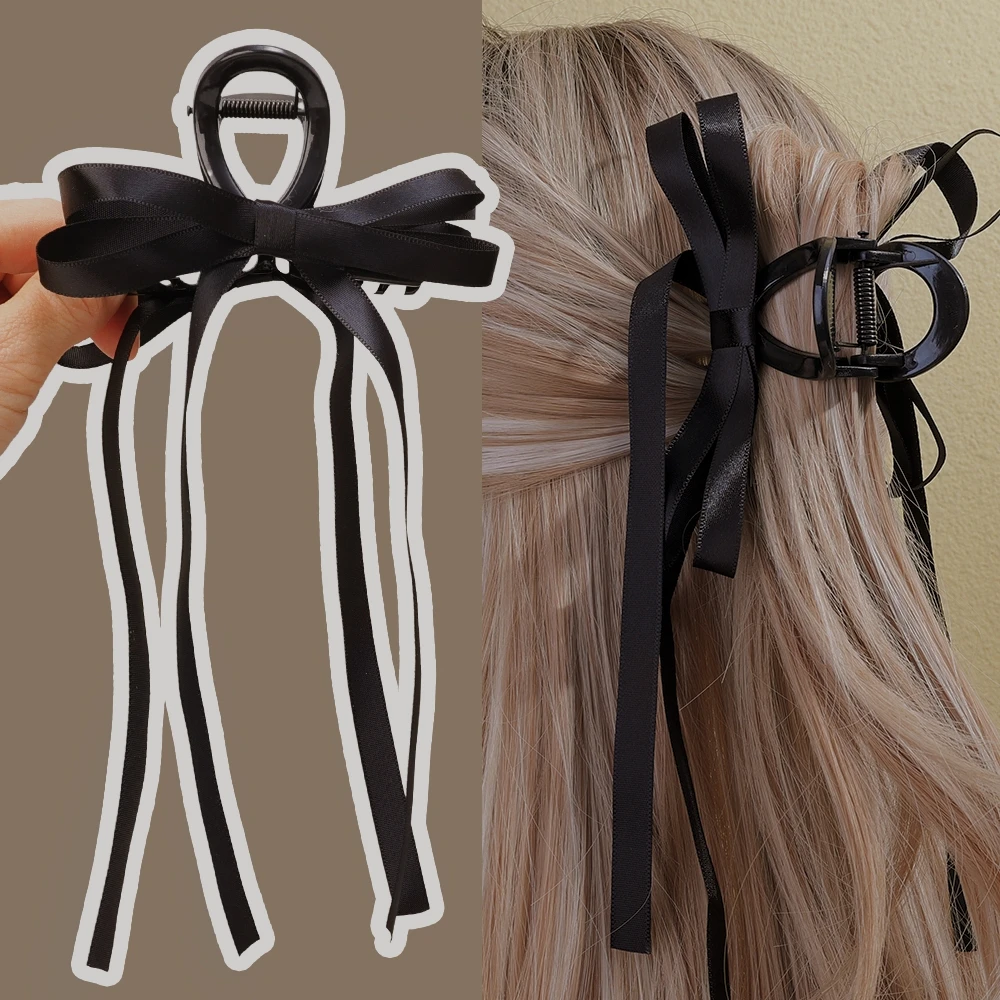 Женская заколка для волос, с черным бантом