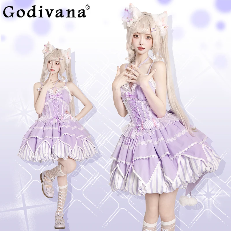 

Original Sweet Girls Pink Bud Jsk Princess Lolita Suspender Dress 2025 Summer New Japanese Kawaii Halter Mini Dress Lo Cos Dress