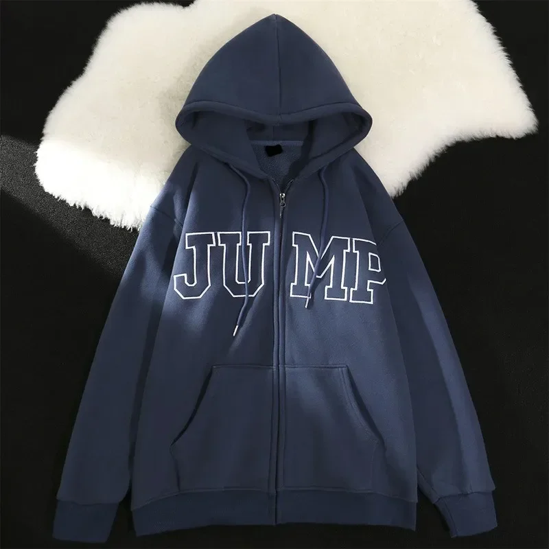 Korean Fashion Vintage Zip Up Hoodies Women Harajuku Oversized Sweatshirts Grunge Casual Long Sleeve Tops Jackets Y2K Aesthetic