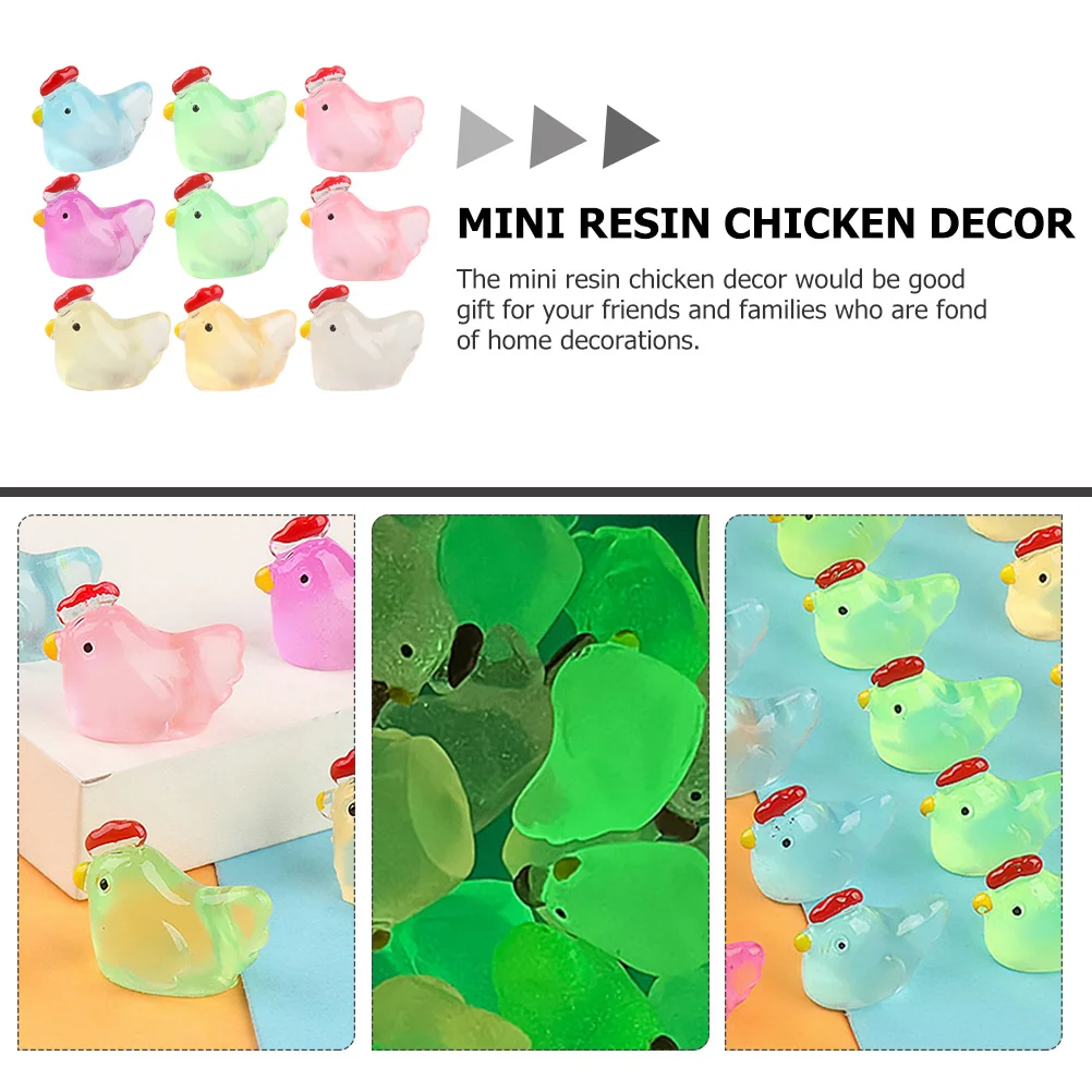 20 قطعة من حلي الدجاج الصغيرة المضيئة تتوهج في الراتنج الداكن زينة الدجاج الصغيرة للمنزل والمكتب والحديقة #1