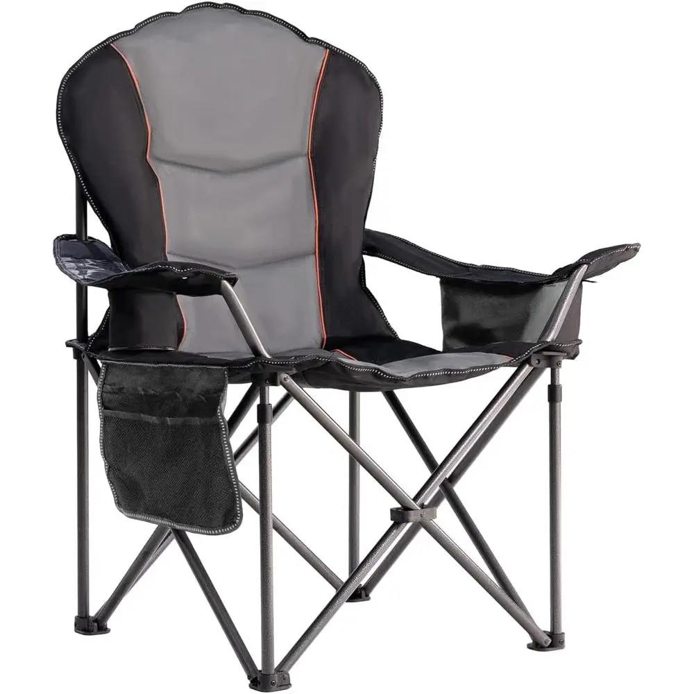 

Durable 500lbs Capacity Camping Chair with Side Table and Cooler Bag - Black & Gray