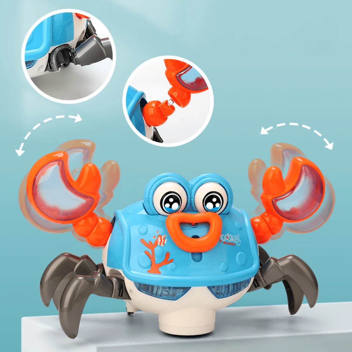 Cangrejo parpadeante Universal eléctrico, música colorida y luz, juguete para gatear de simulación de animales de dibujos animados, regalos de Navidad y Halloween
