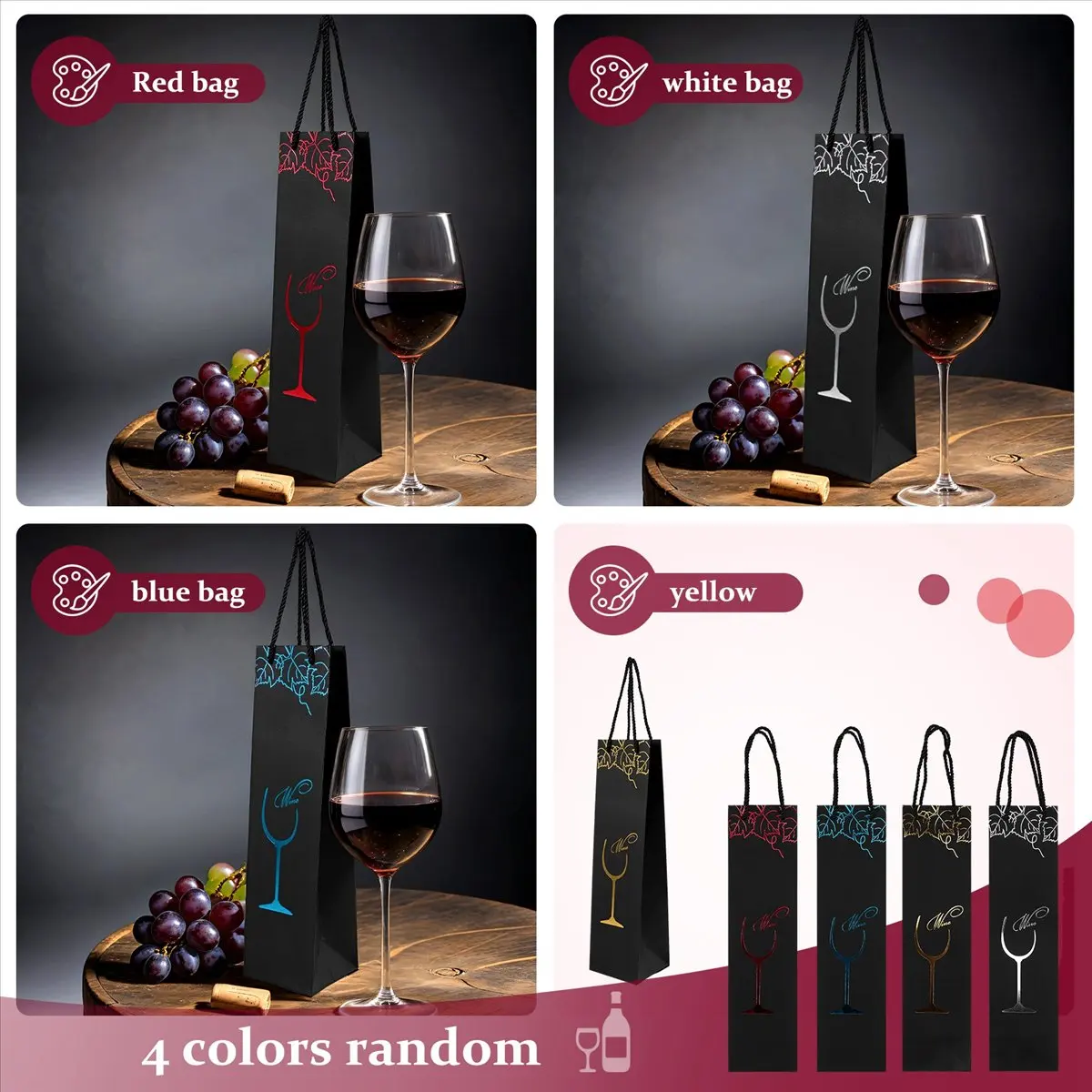 A32I 12Pcs Paper Wine Bags Gift Bag Red Bags Single Bottle Tote Wine Hand Bag Carry Bag Organizer Bags (Random Color)