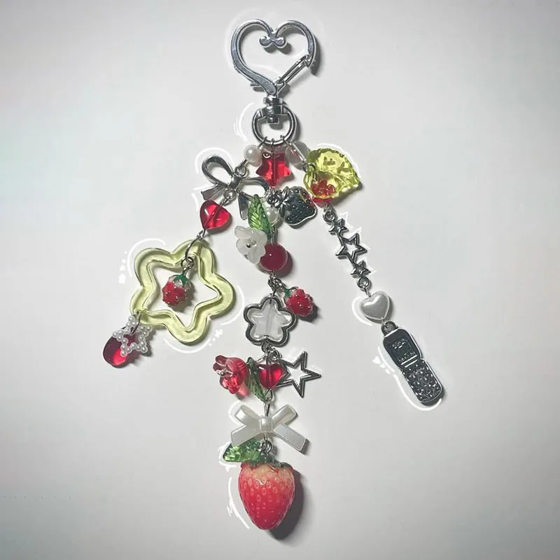 Румяна, цветочные, клубничные, брелок из бисера, ювелирные изделия ручной работы