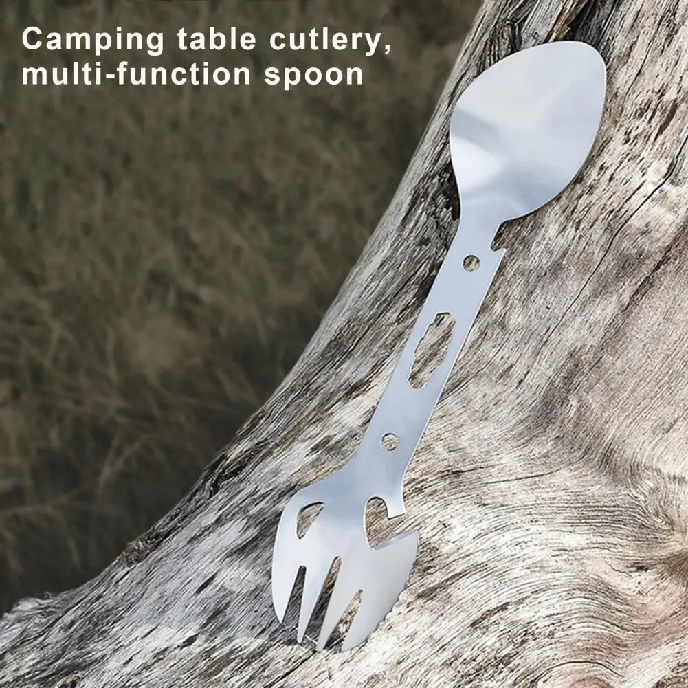 Long-handled Camping Fork Versatile Outdoor Camping Tool with Fork Spoon Bottle Opener Lightweight Multifunctional for Survival