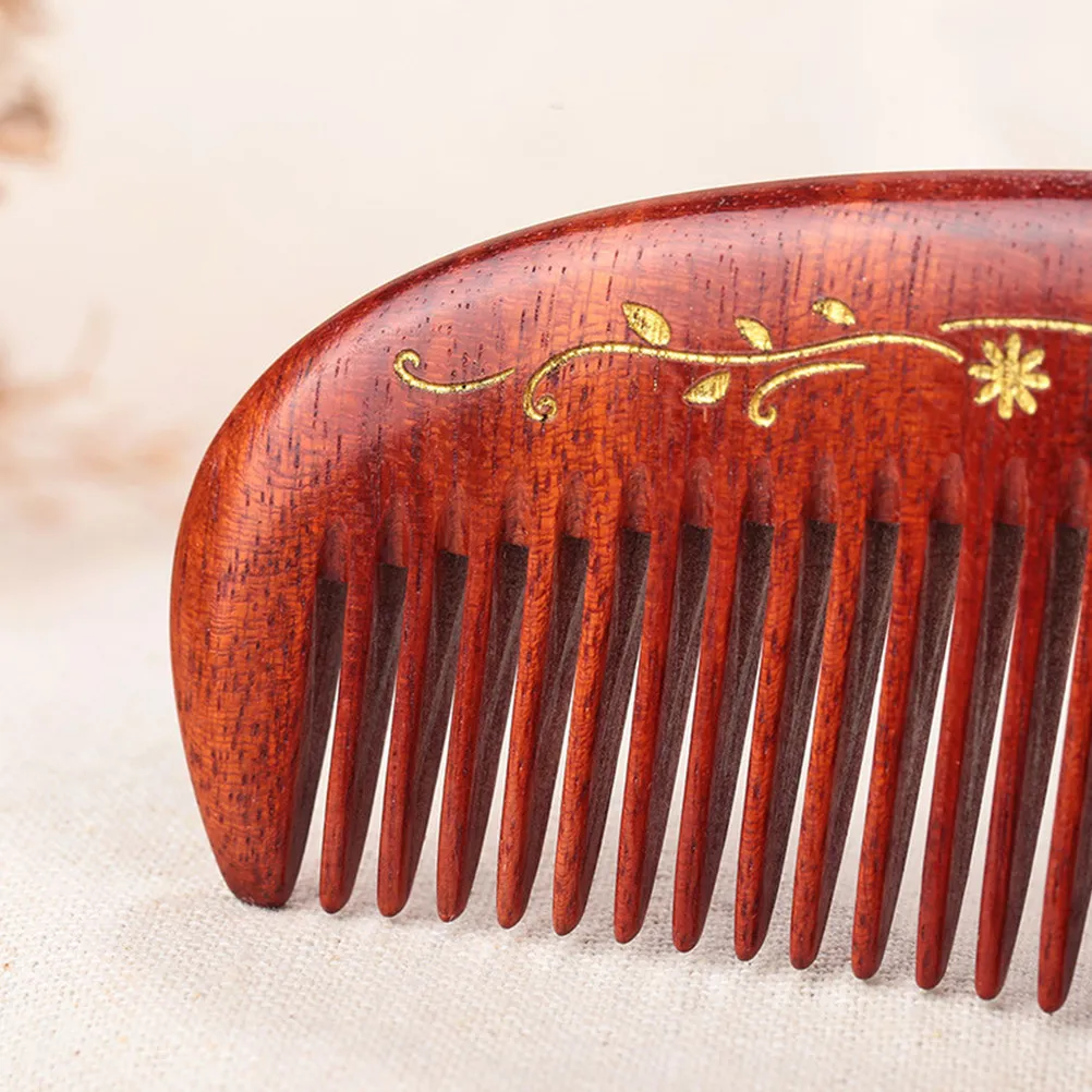 

Wooden Comb Dark Red Half Moon Flower Carving Natural Wood Hair Comb For Scalp Massage Anti Static Hair Care Tool For