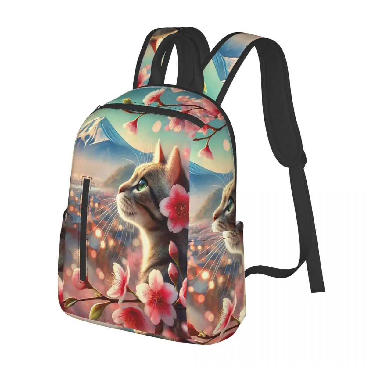 

Cherry Blossom Sunset Cat Print Student Backpack School Bag Hiking Travel Daypack for Men Women Bookbag Shoulder Bags
