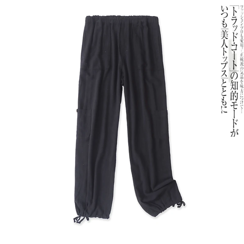 High Waist Straight Leg Cotton Linen Work Pants Multiple Pockets Casual Trousers for Women All Match Summer Autumn New Style