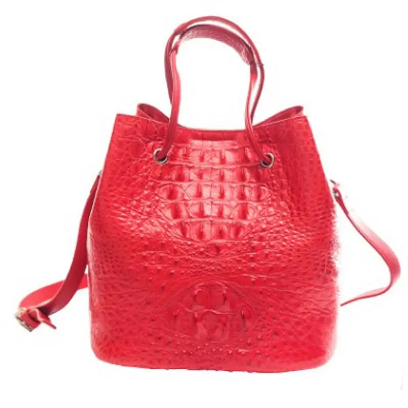 ourui  crocodile  female  Bucket bag  handbag  package  female   big red women handbag