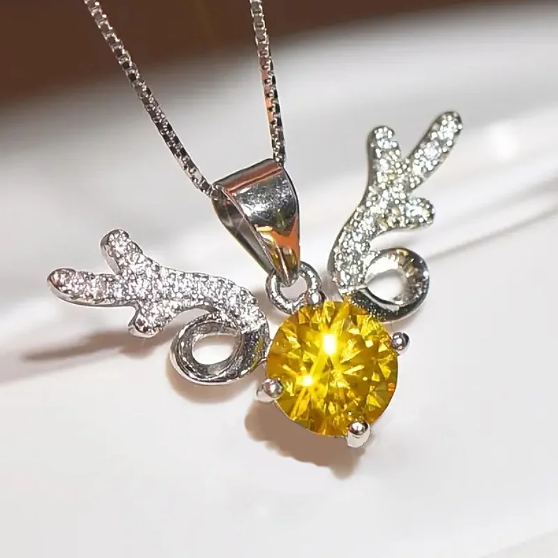 Huitan Niedliche glänzende Tier-Elch-Anhänger-Halskette mit gelb/weißem CZ für Frauen, Hochzeit, Party, Alltag, romantisch, zarte Accessoires