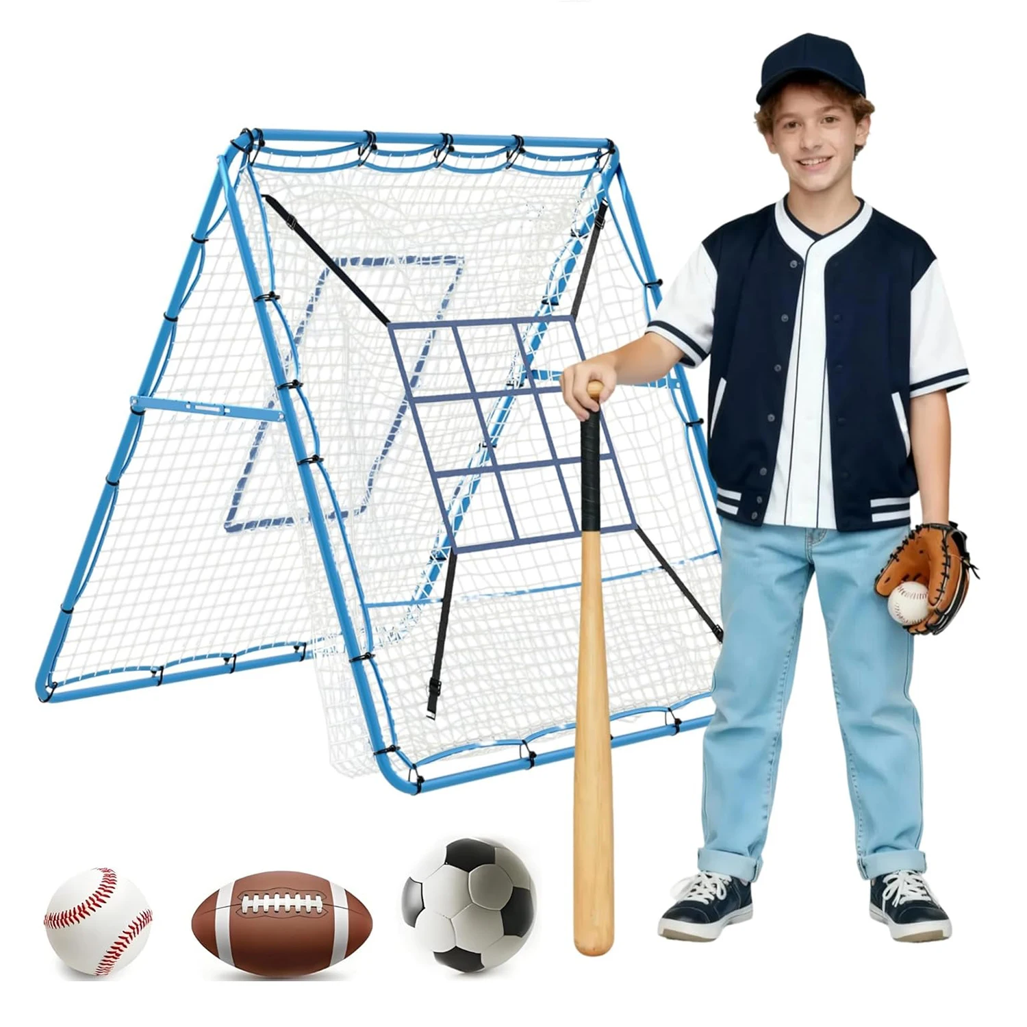 

Сетка для отскока волейбола и бейсбола 5x4 футов, сетка для отскока мяча для софтбола, сетка для отскока нескольких спортивных тренировок, регулируемые углы