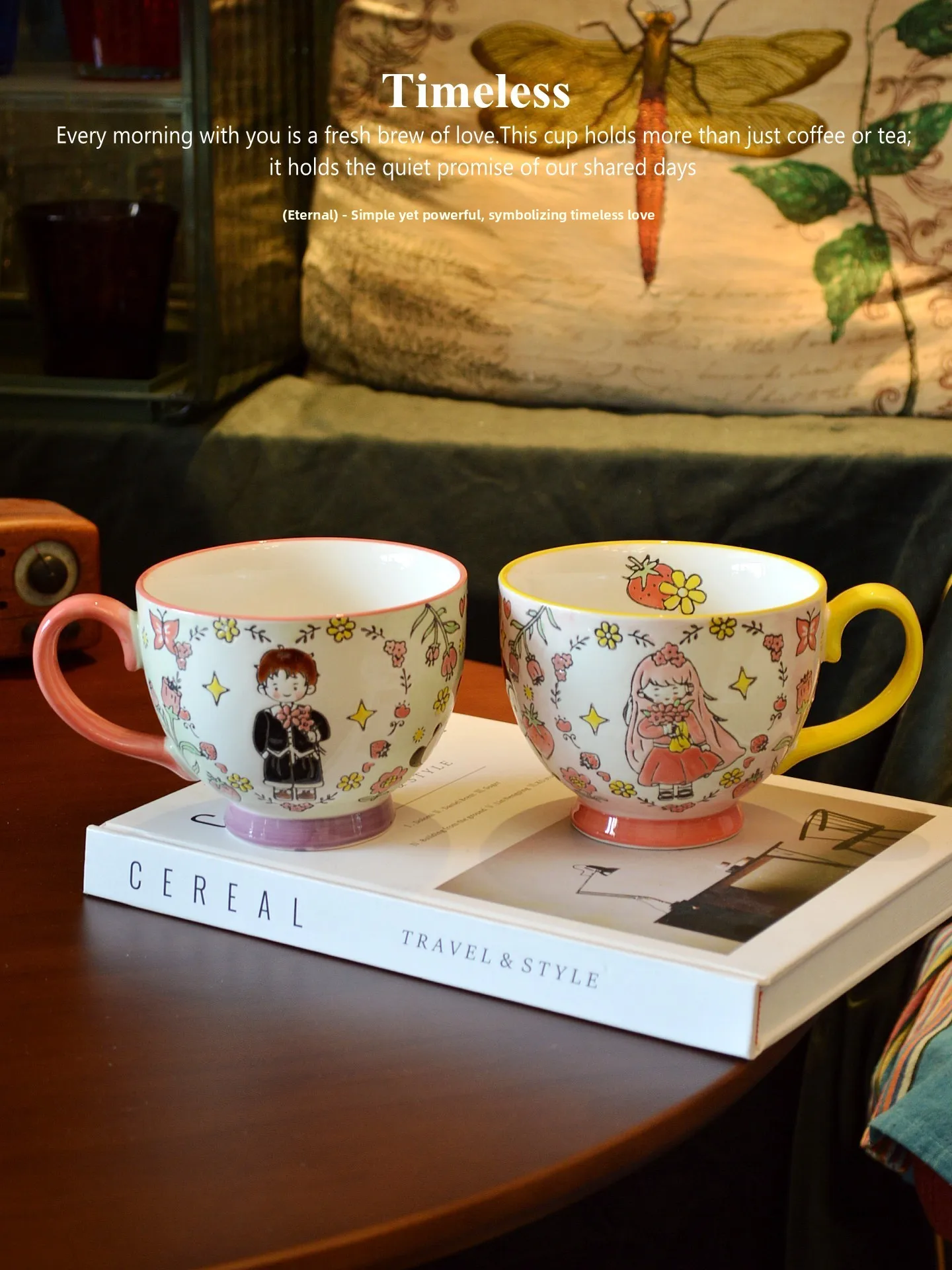 

Elan Hand-Painted Cerc Mugs High Aesthetic Value Couple Glasses Best Friend Water Cups Breakfast Milk Cups