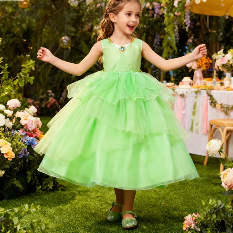 

Carnival Princess Costumes For Girl Kids Princess Fancy Green Wings Dress With Wand Cosplay Birthday Party Christmas Purim Dress