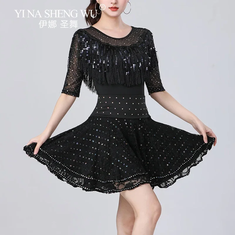 Novo vestido de dança latina: meia saia de dança de diamante quente, vestido de dança quadrada Gitaba, vestido de dança padrão nacional de três passos