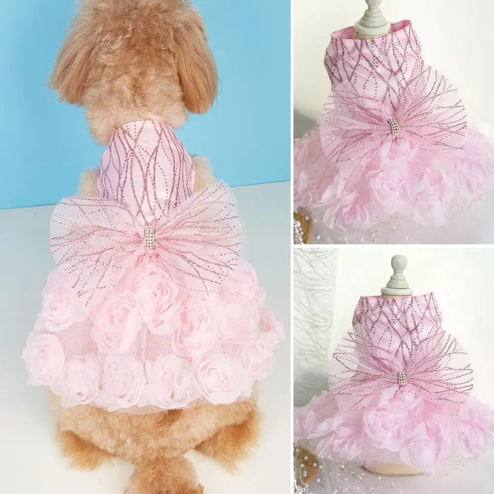 

Pet Dress Pretty 3D Flowers Comfortable Pomeranian Chihuahua Puppy Cat Costume Wedding Wear