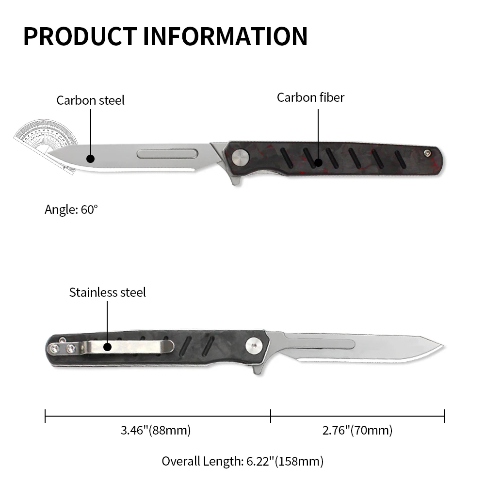 Tunafire Carbon Fiber Surgical Scalpel Folding Knife Professional Outdoor Portable Small Pocket Knives with 10 Replaceable Blade