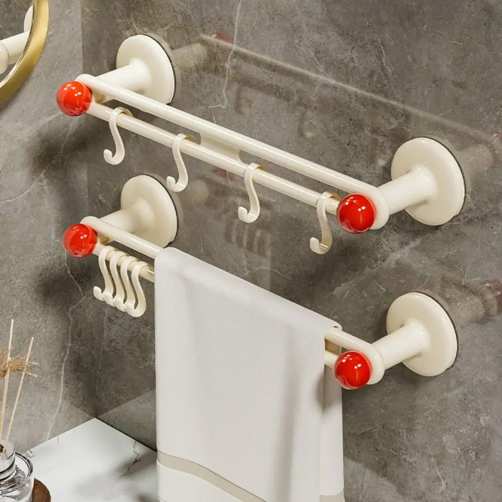 

Dopamine Color Wall Mounted Towel Rack Punch Free with 4 Hooks Shoes Rack Waterproof Saving Space Bath Towel Hanger