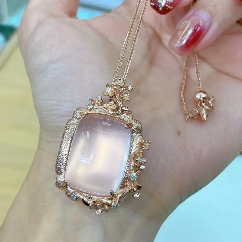 SACE GEMS S925 Sterling Silver Certified 18*24MM Natual Rose Quartz Pendant Necklaces for Womne Engagement Party Fine Jewelry