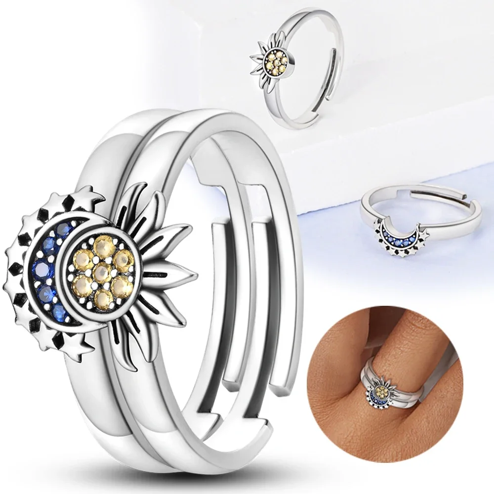 925 Sterling Silver Rings Stackable Sun Moon and Star Rings for Women Silver 925 Fashion Wedding Ring Jewelry Luxury Gift