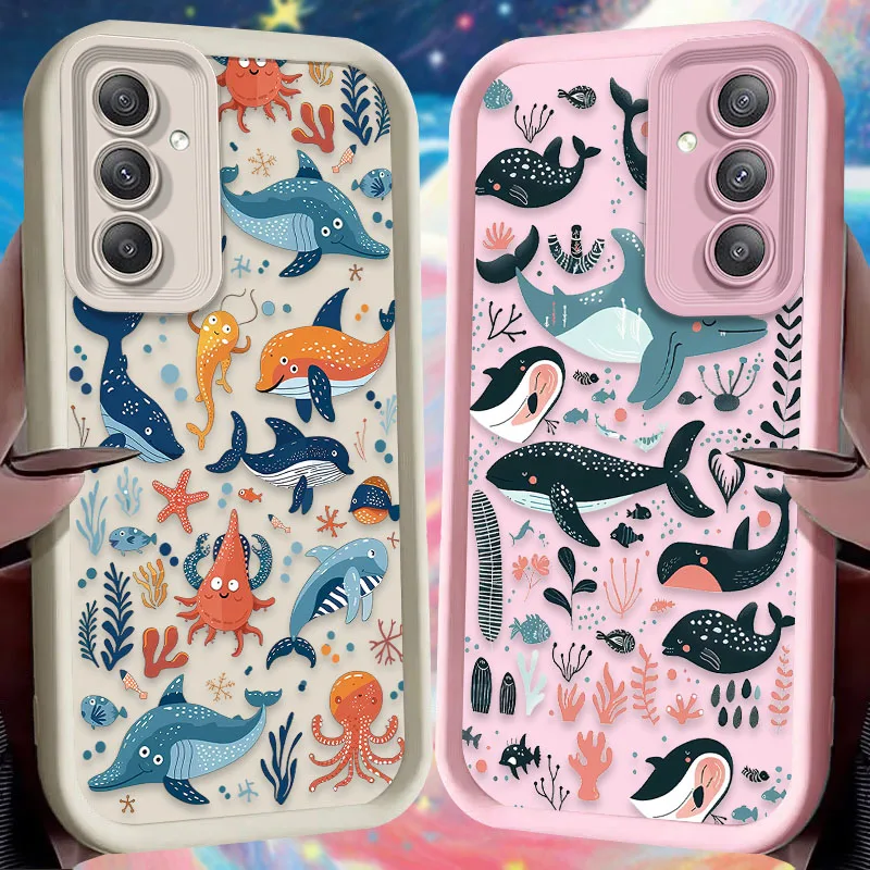 ฤดูร้อนการ์ตูน Dolphin Whale สําหรับ Samsung Galaxy A35 A55 A15 A25 A16 A06 A05 A05S A24 A13 A23 A12 A22 A32 A52 A71 A51 4G