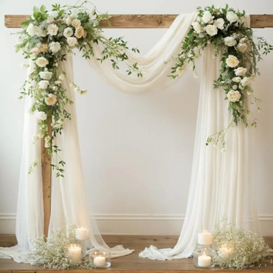

Wedding Arch Draping Fabric, 2 Panels 18Feet Beige Sheer Backdrop Curtain Chiffon Fabric Drapery Voile Scarf Draping Panels for