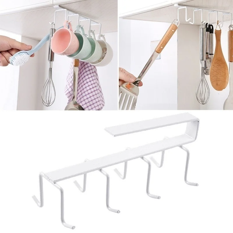 

1Pcs Cup Holder Hang Kitchen Cabinet Under Shelf Storage Rack Organizer Hook Home Organization and Storage