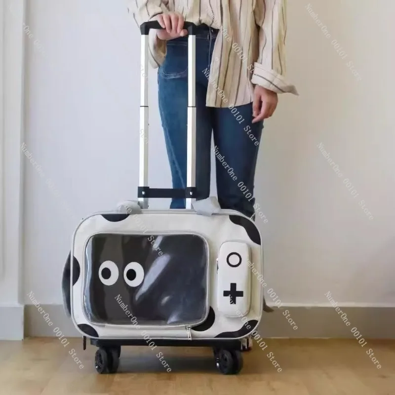 2025 New Pet Carrier Trolley Bag, Large Breathable Cage for Cats & Dogs with Crossbody Strap