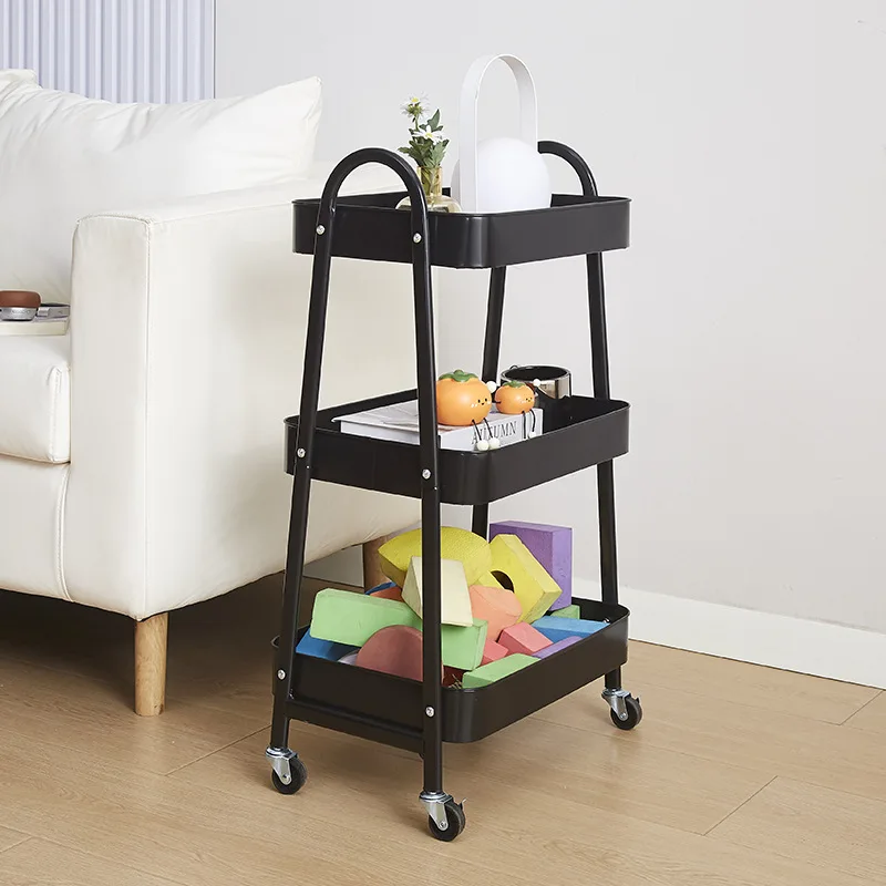 3 Tier Rolling Cart Metal with Wheels, Three Tiered Carts on Wheels Utility Roller Storage Shelf Organizer