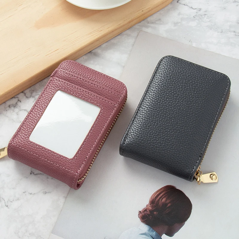 Credit Card Holder Multicolour Zipper Case Leather woman's Wallet With Coin Compartment 12 Card Positions Anti-theft Card Holder