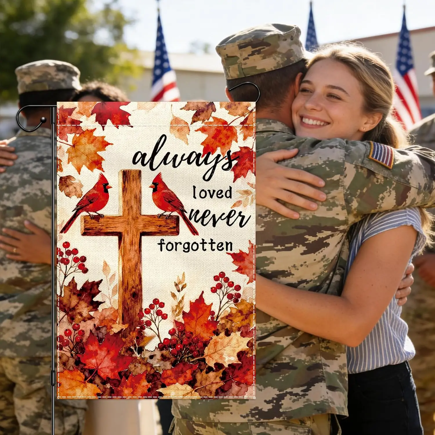 Memorial Garden Flag for Cemetery 12x18 Inch Double Sided, Always Loved Never Forgotten Forever Missed Yard Flags for Grave  PPM