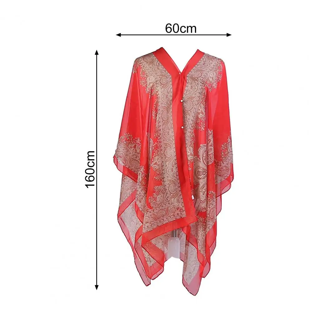 Women Scarf Poncho Cashew Flower Print Multi-function Chiffon Vintage Anti-sun Bikini Cover Up for Beach