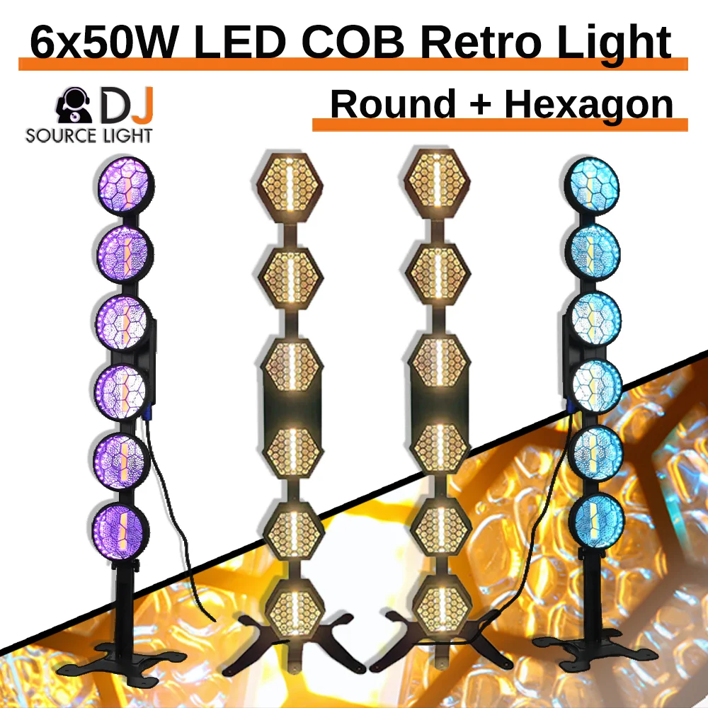 4PCS Led 6x50w COB RGB LED Strobe with Stand Party Backlight Wall Washing Effect Round Retro Lighting Dj Disco Stage Lighting